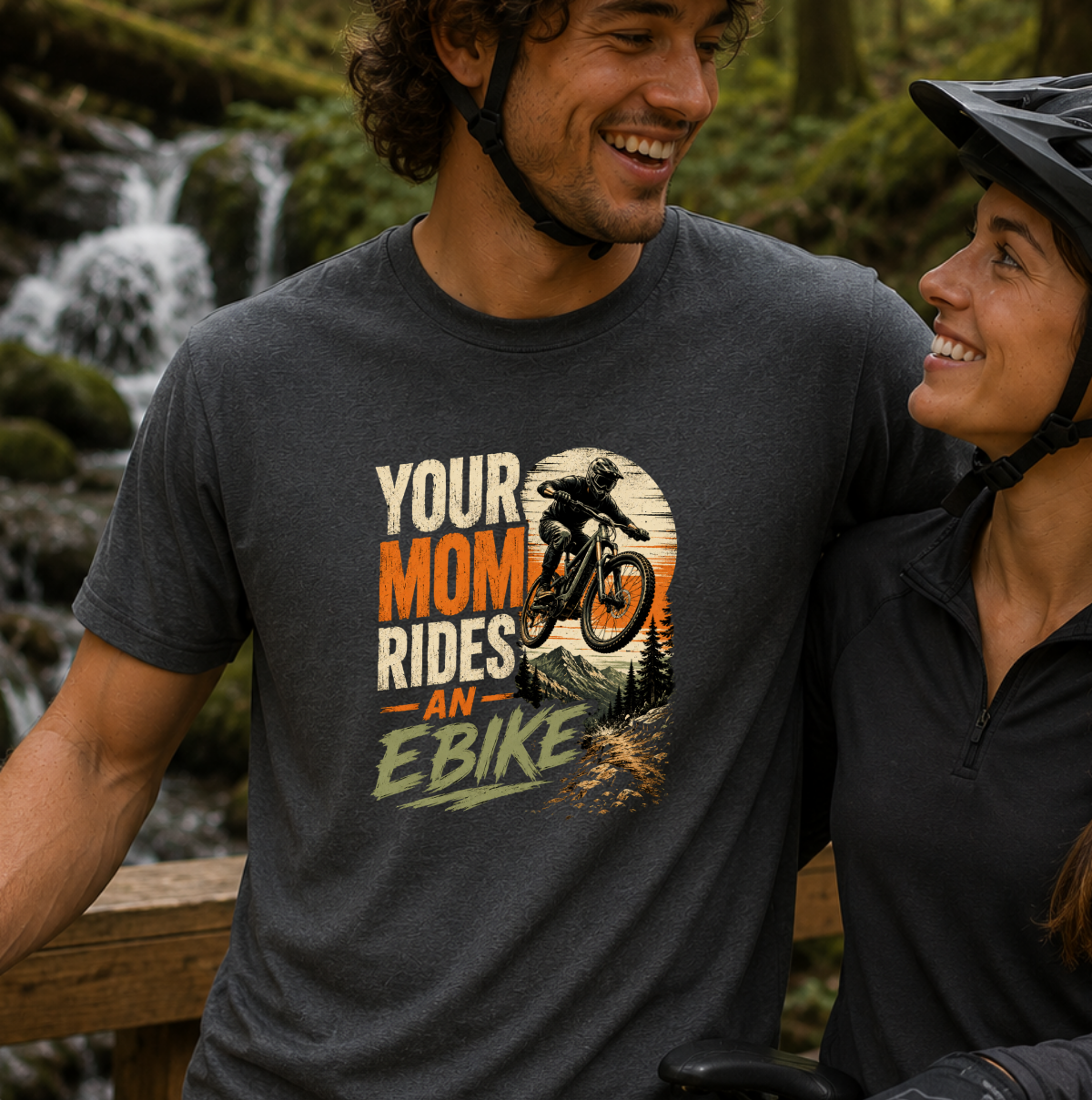 Your Mom Rides An E-Bike | Mountain Biking T-Shirt