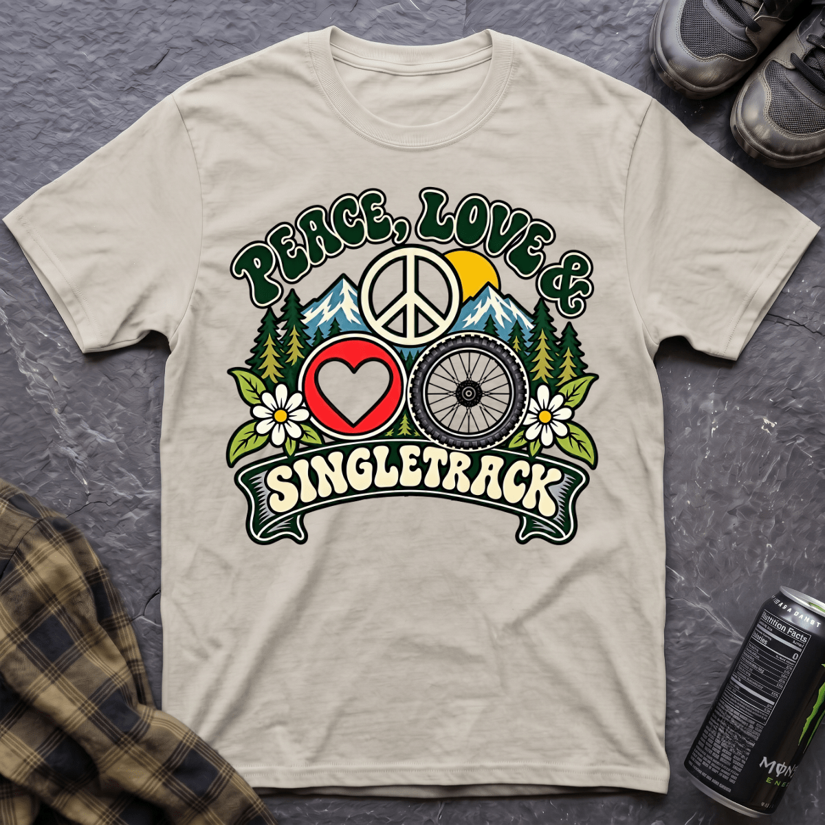 Peace, Love & Singletrack T-Shirt - AspenCrestOutdoors
