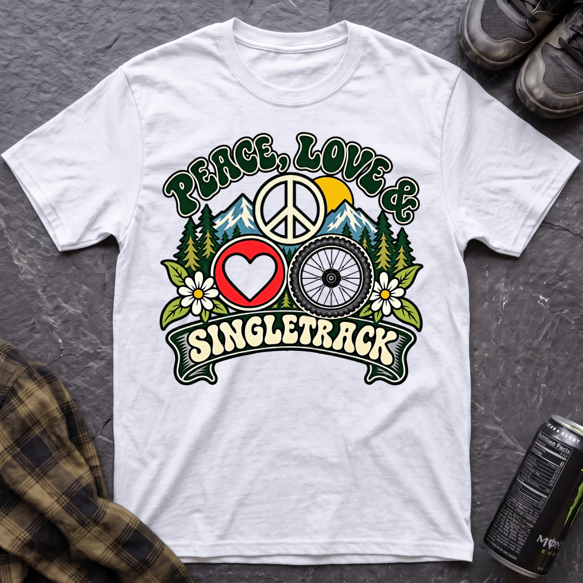 Peace, Love & Singletrack T-Shirt - AspenCrestOutdoors